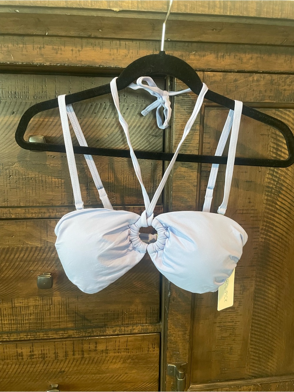 Periwinkle Ring-Detail Bikini Top with Adjustable Straps